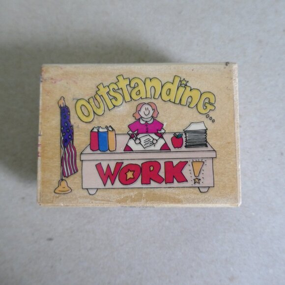 vintage 2002 Outstanding Work rubber stamp wood Westwater Enterprises - Picture 1 of 3